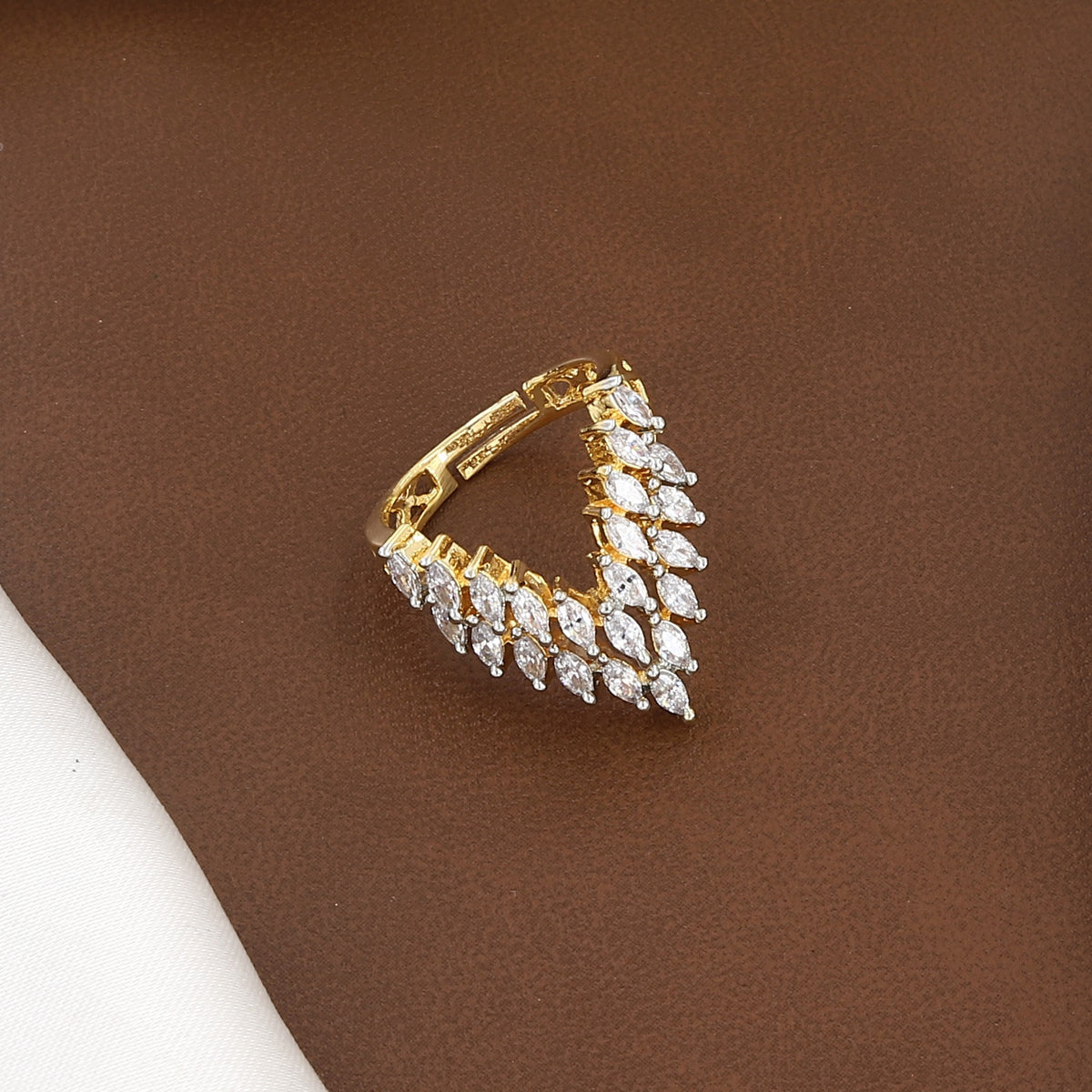 Marquise Diamond Double V-Chevron Ring