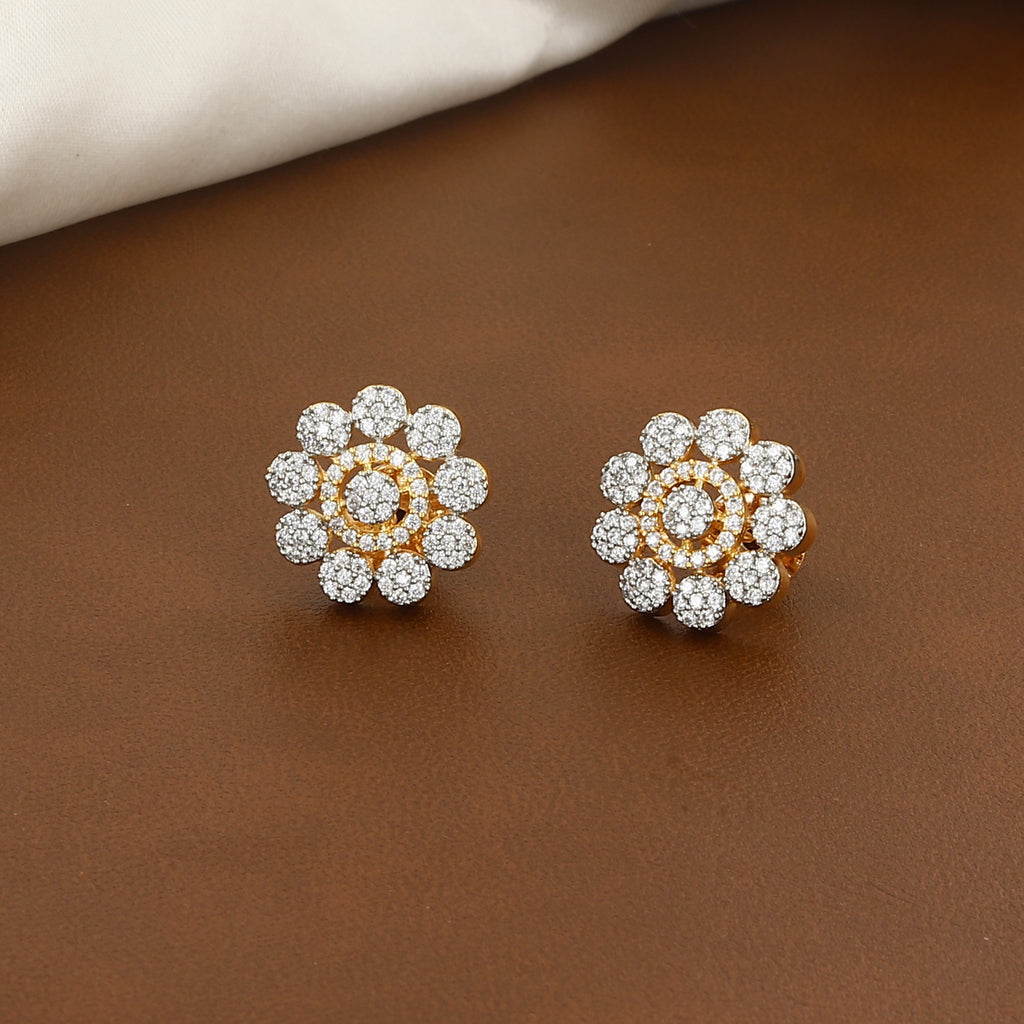 Gold Polished Multi-Petal Crystal Flower Studs