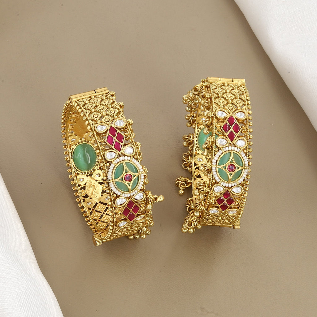 Mint Green, Ruby & Gold Heritage Bangles Patla Set