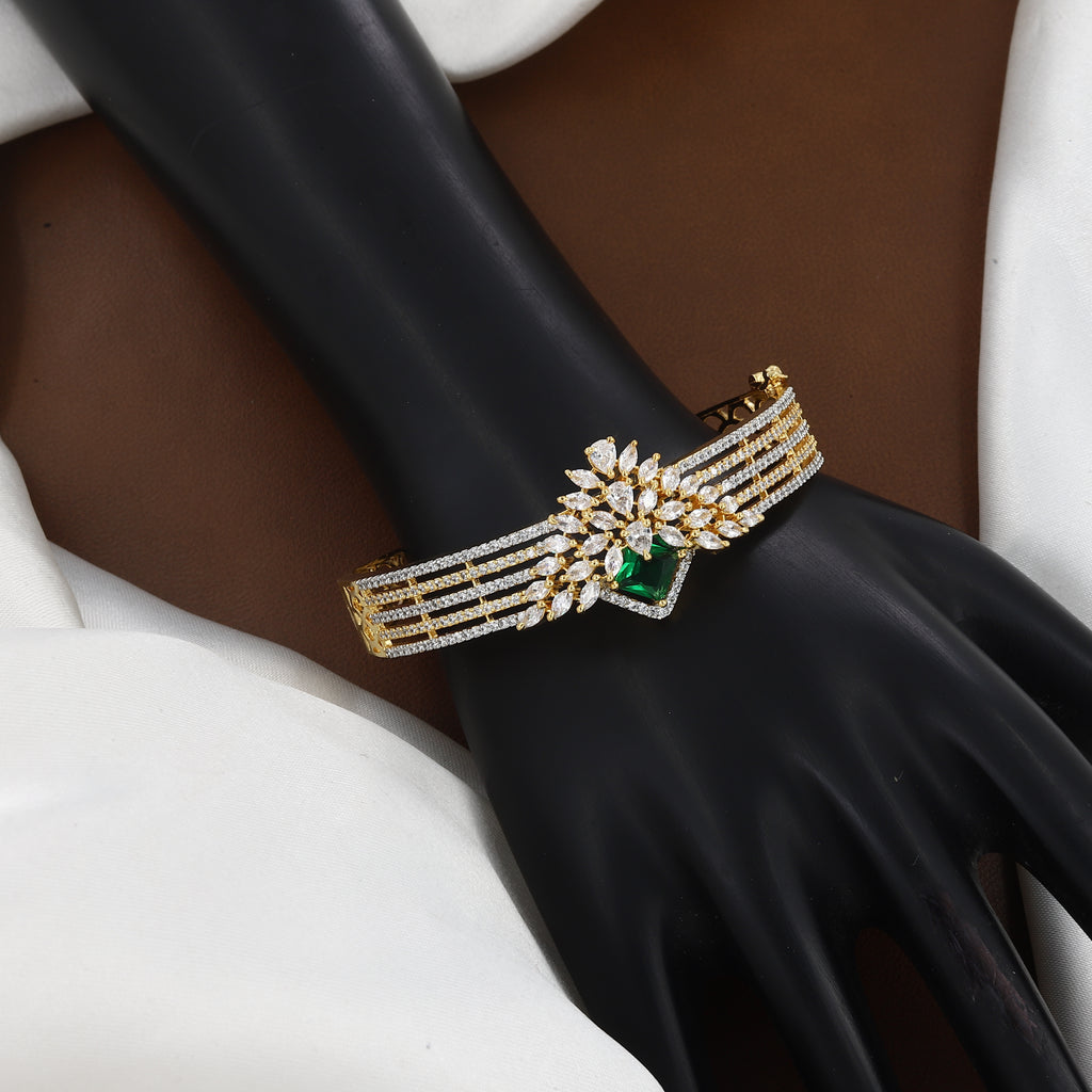 Gold Polished Royal Sapphire & Stone Gold Bangle Bracelet
