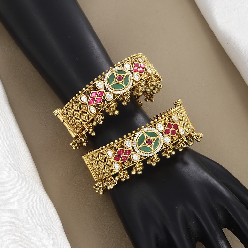 Mint Green, Ruby & Gold Heritage Bangles Patla Set