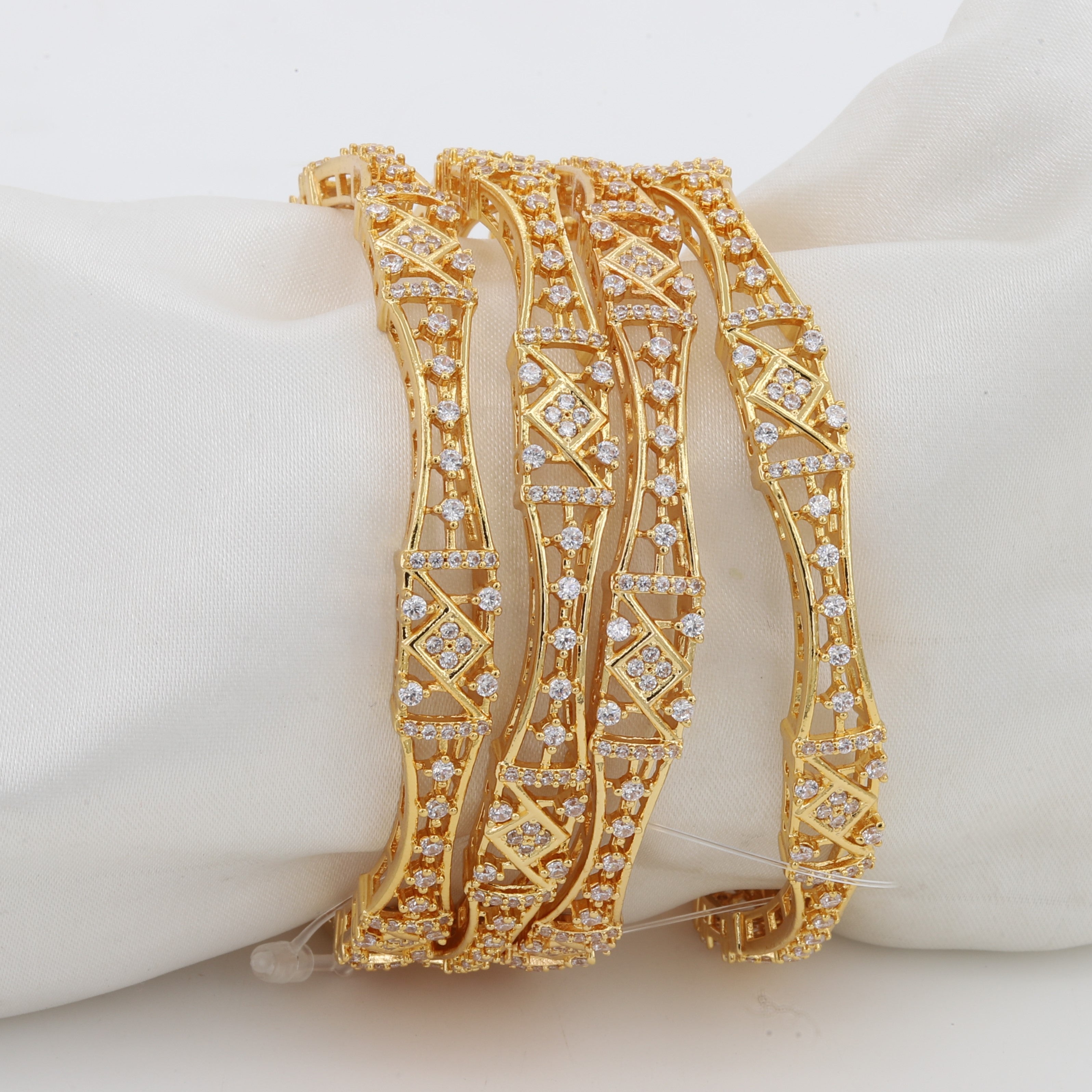 Designer Gold Plated American Diamond Bangles Set of 4