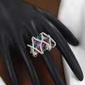 Multi-Gemstone Crisscross Cocktail Ring in Silver