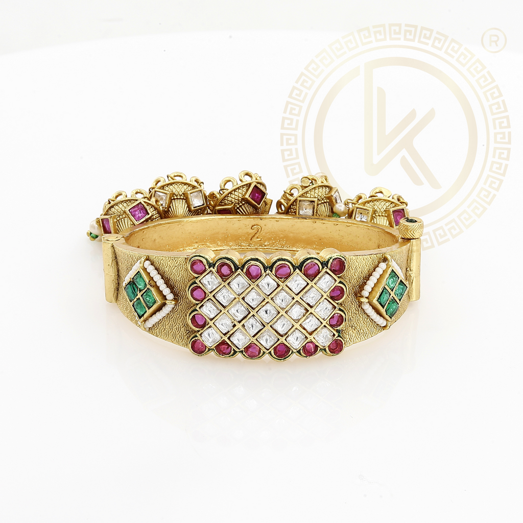 Traditional Jhumka Antique Kada with Gemstones