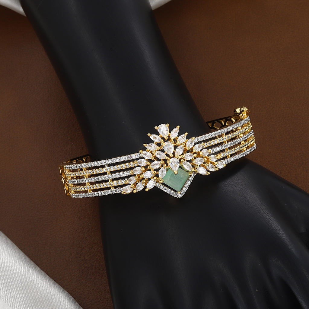Gold Polished Royal Sapphire & Stone Gold Bangle Bracelet