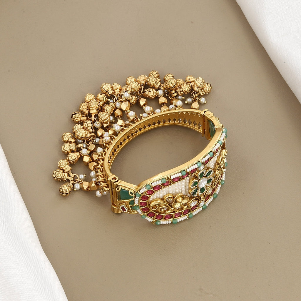 Bridal Gold-Plated Statement Bracelet with Pearls & Gemstones