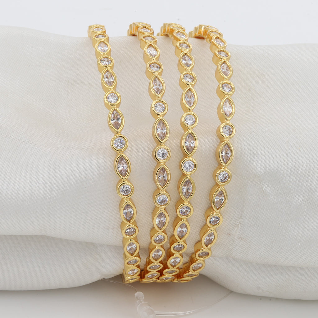 Elegant Gold-Tone CZ Multi Stone Diamond Bangle Set of 4