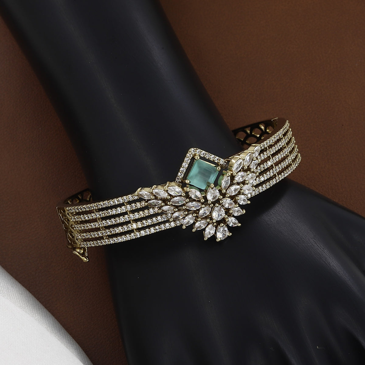 Mehndi Polished Royal Sapphire & Stone Bangle Bracelet