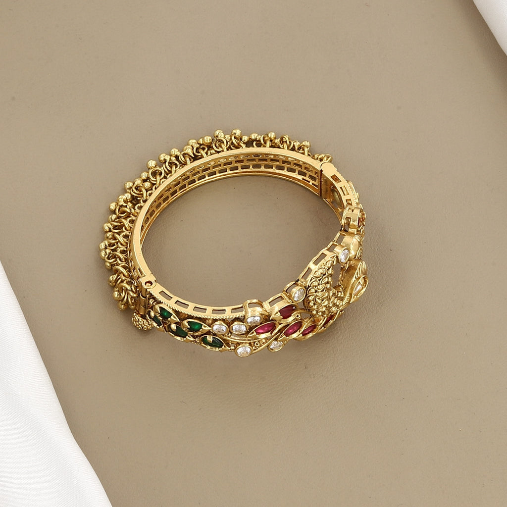 Designer Peacock Gold Bracelet with Ruby & Emerald