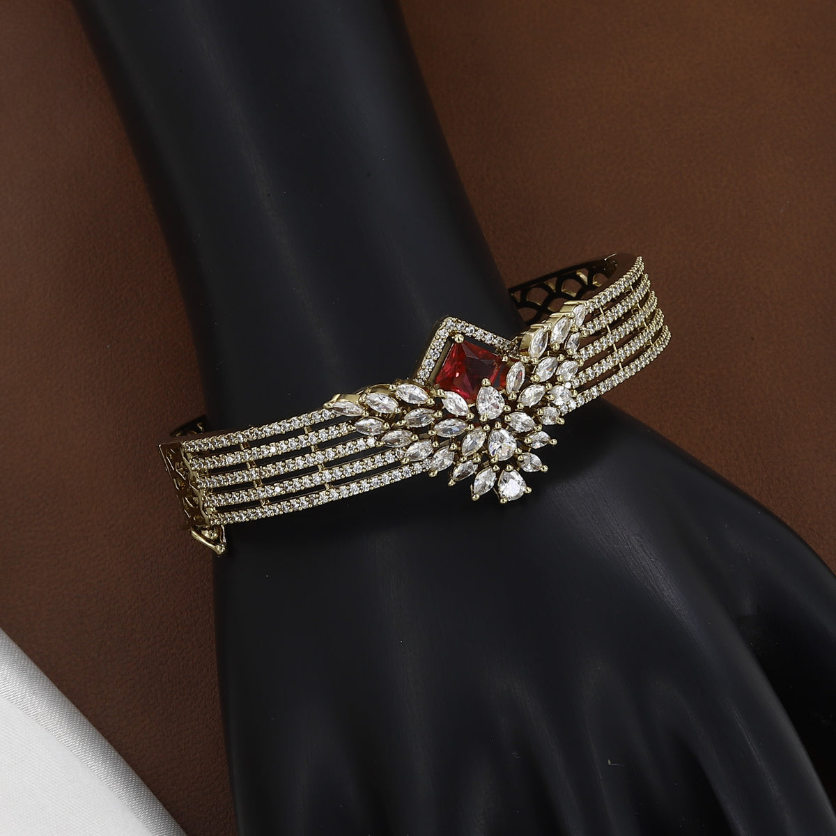 Mehndi Polished Royal Sapphire & Stone Bangle Bracelet