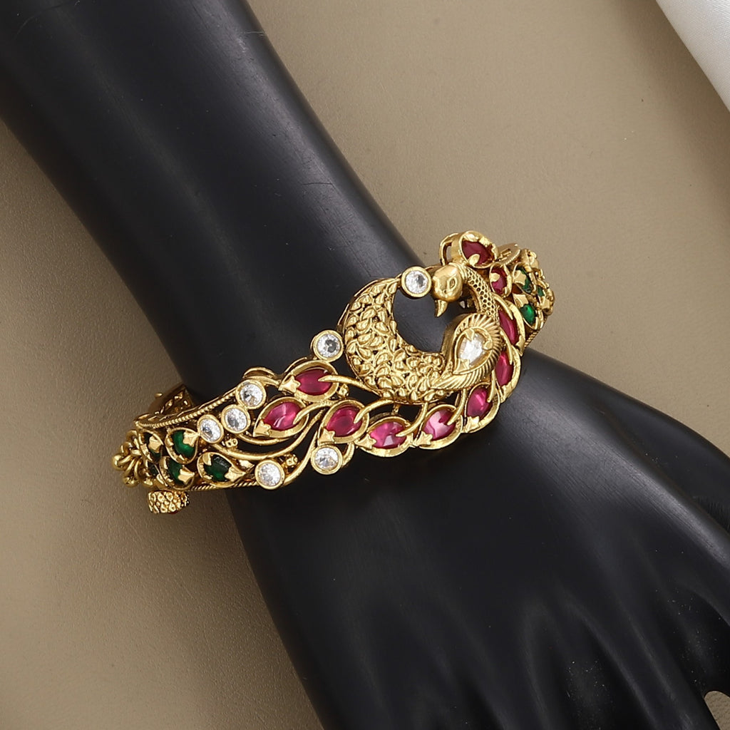 Designer Peacock Gold Bracelet with Ruby & Emerald