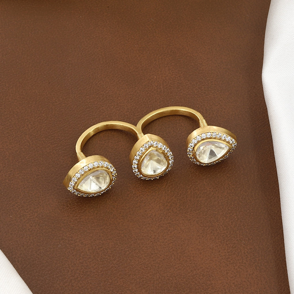 Pear Kundan Polki Ring with Halo in Gold