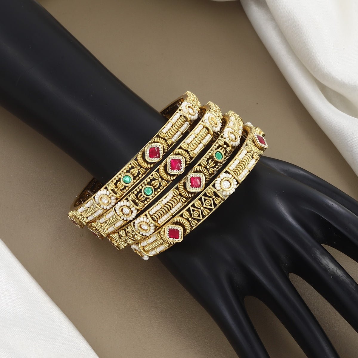 Traditional Gold Plated Meenakari & Polki Bangles Set