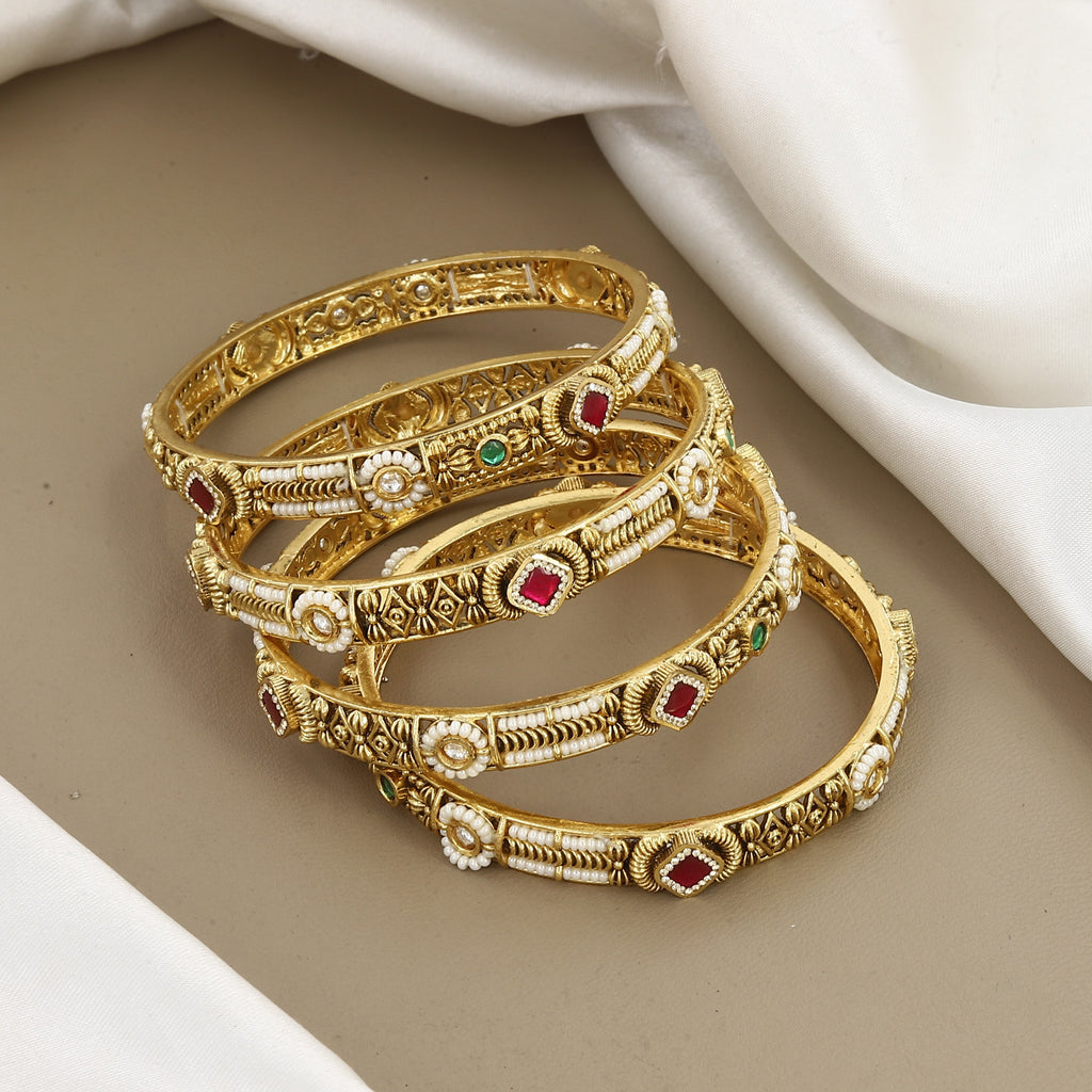 Traditional Gold Plated Meenakari & Polki Bangles Set