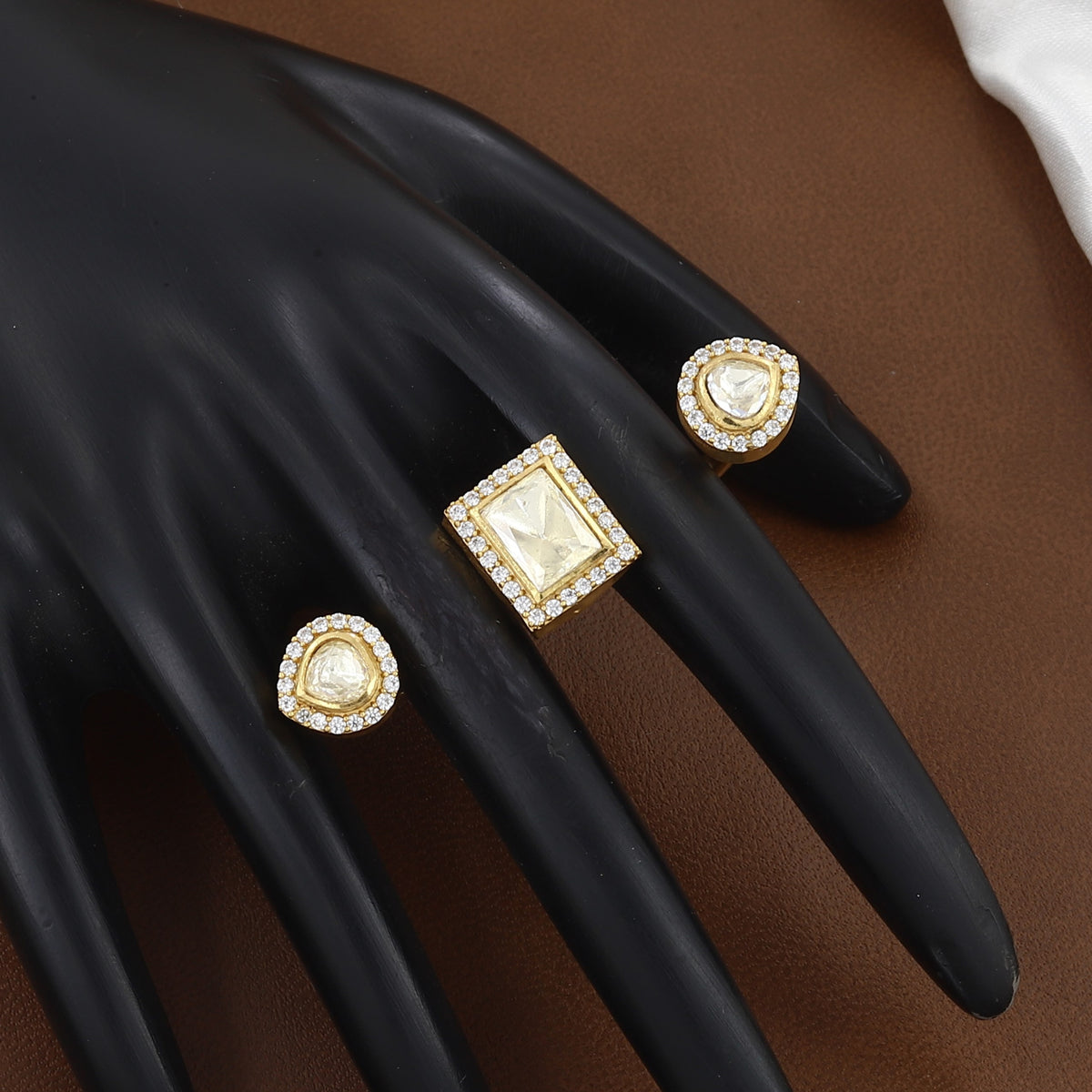 Uncut Stone CZ Gold Plated Kundan Polki Finger Ring