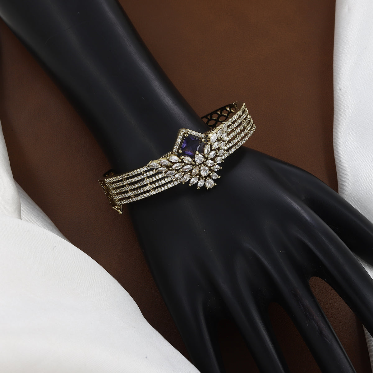 Mehndi Polished Royal Sapphire & Stone Bangle Bracelet