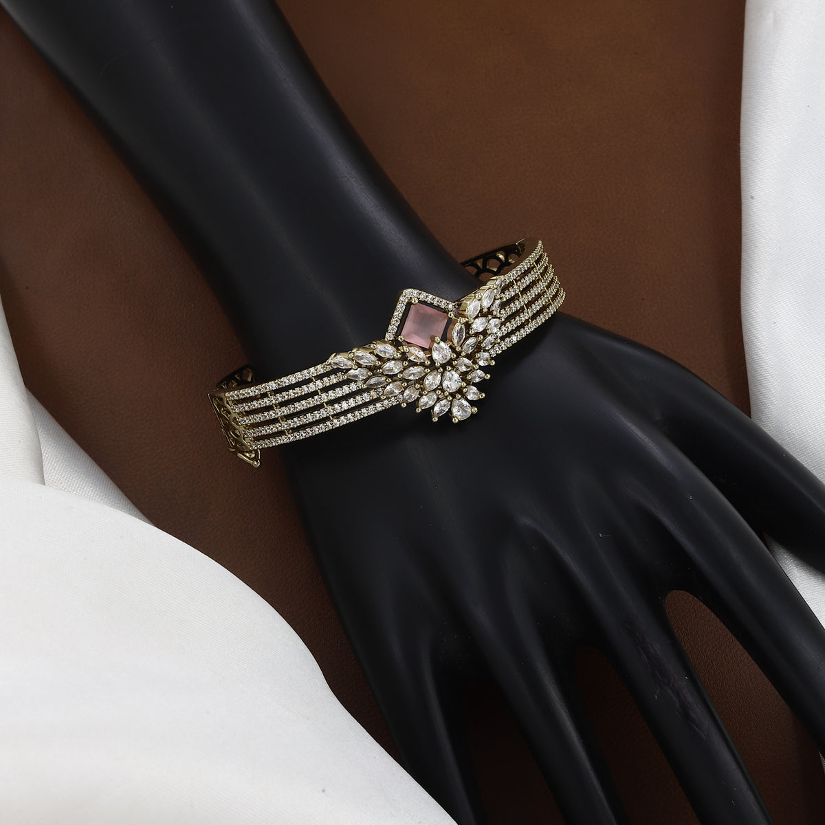 Mehndi Polished Royal Sapphire & Stone Bangle Bracelet