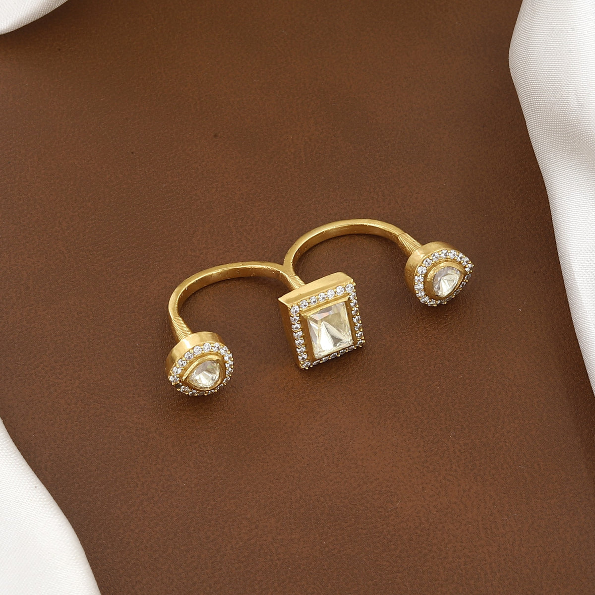 Uncut Stone CZ Gold Plated Kundan Polki Finger Ring