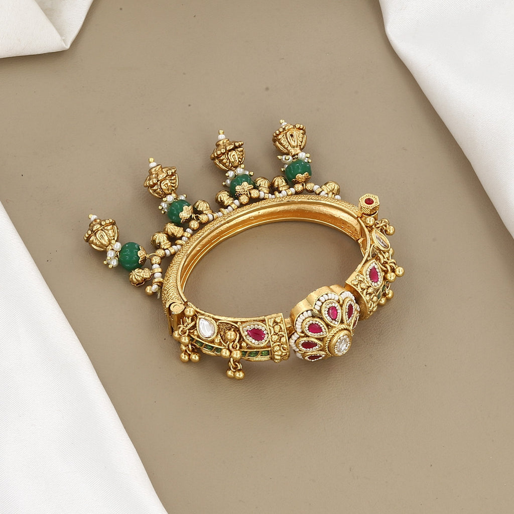 Designer Floral Gold Bracelet with Ruby & Emerald