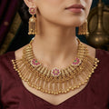 Royal Antique Gold Tone Necklace Set with Tassel Dangles