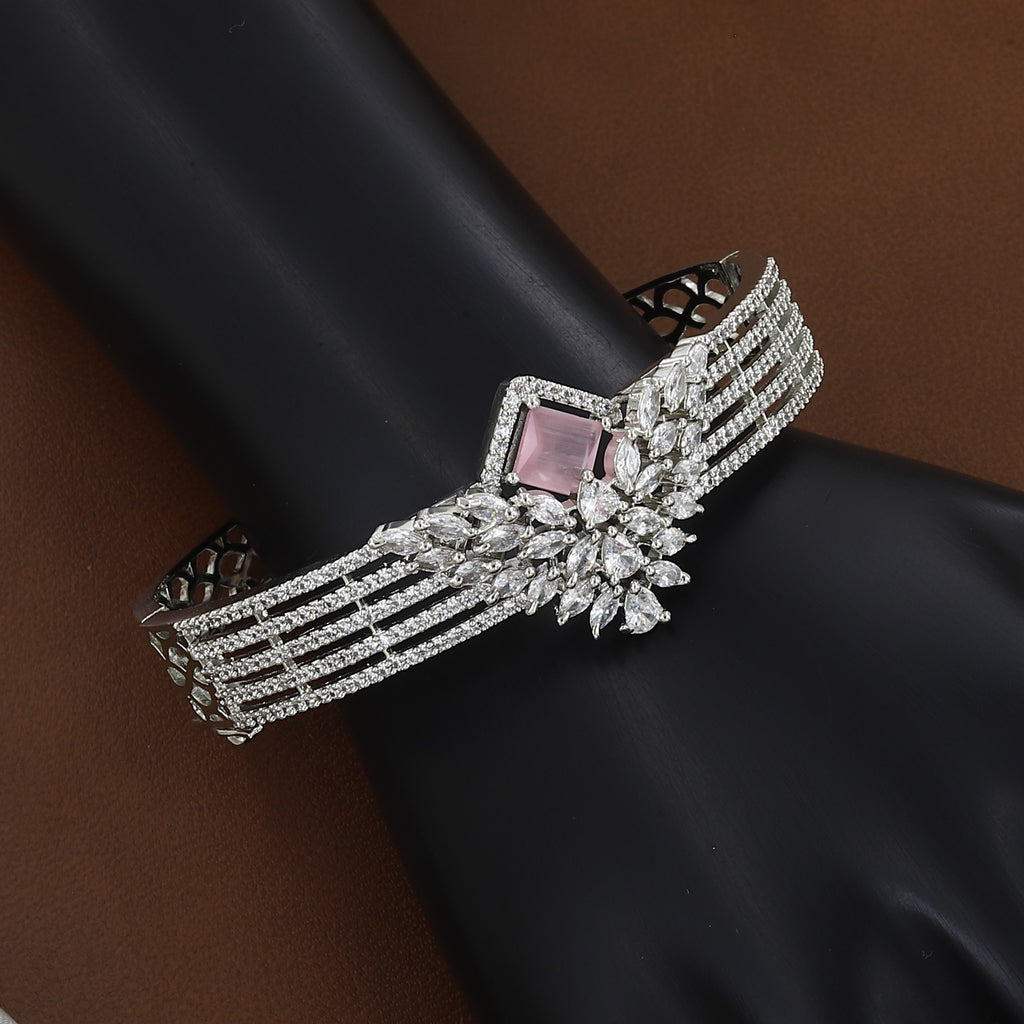 Silver Polished Royal Sapphire & Stone Bangle Bracelet