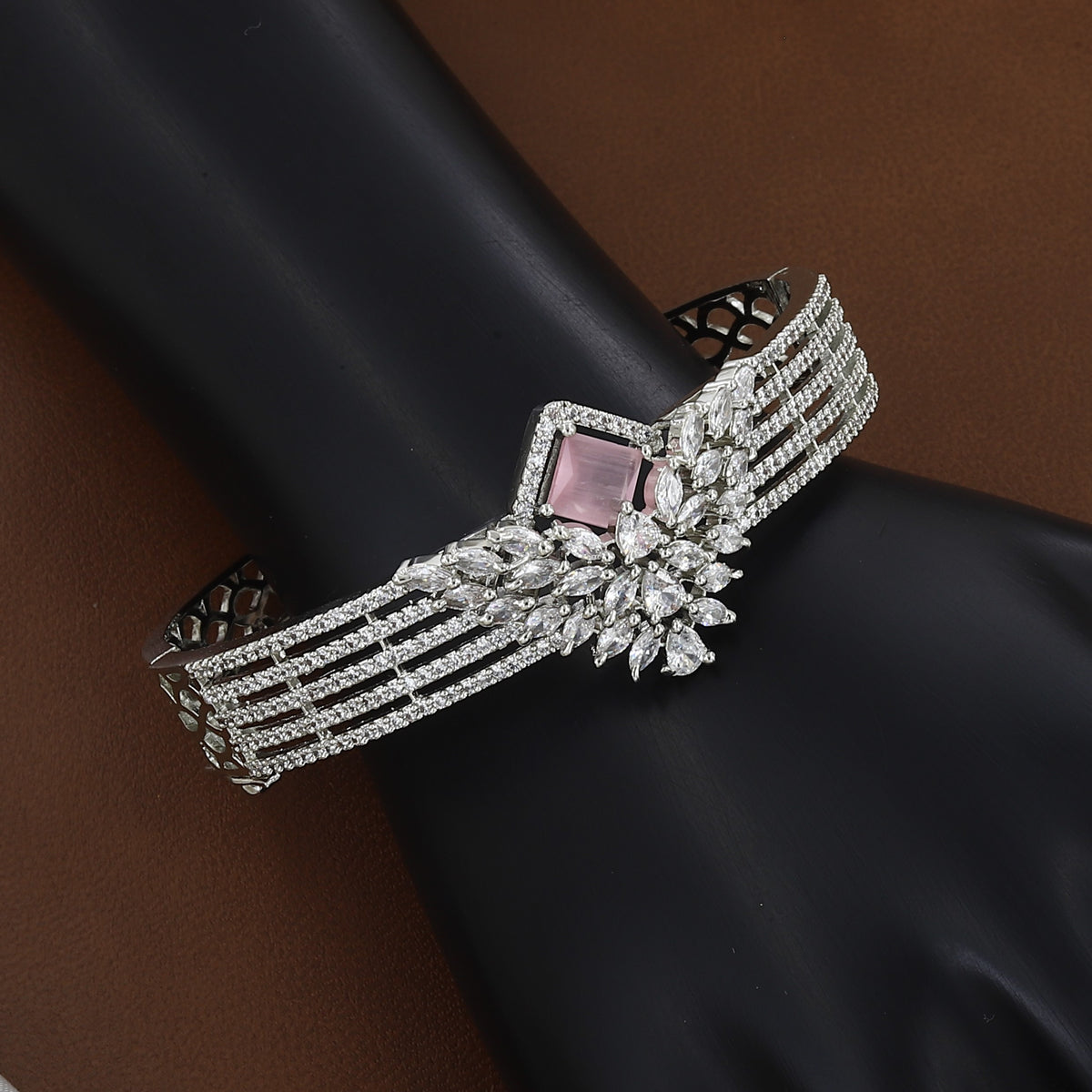 Silver Polished Royal Sapphire & Stone Bangle Bracelet