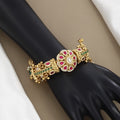 Designer Floral Gold Bracelet with Ruby & Emerald