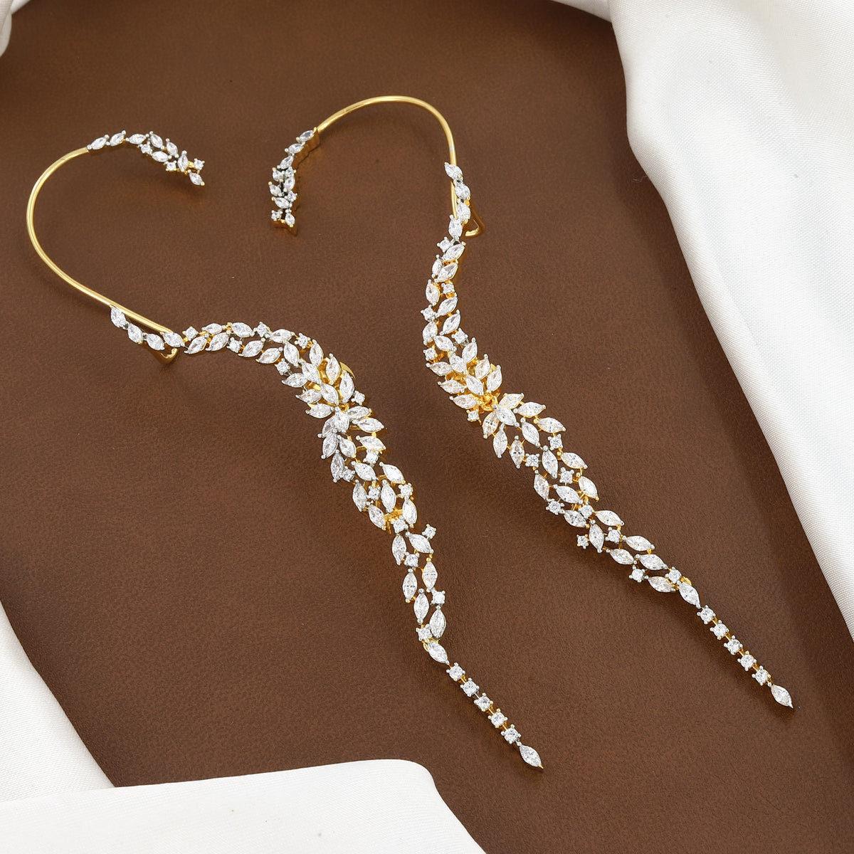 Goldpolished Sparkling Marquise CZ Leaf Cascading Ear Cuffs