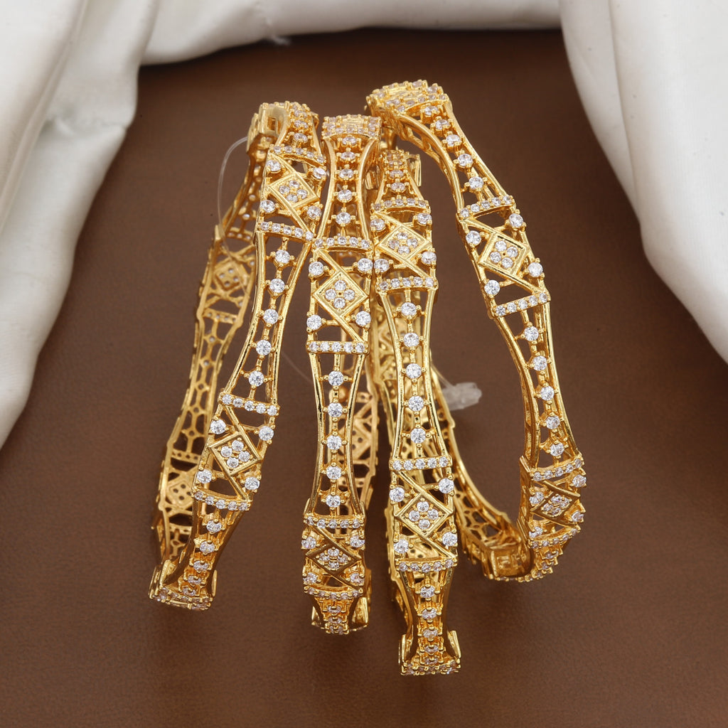 Designer Gold Plated American Diamond Bangles Set of 4