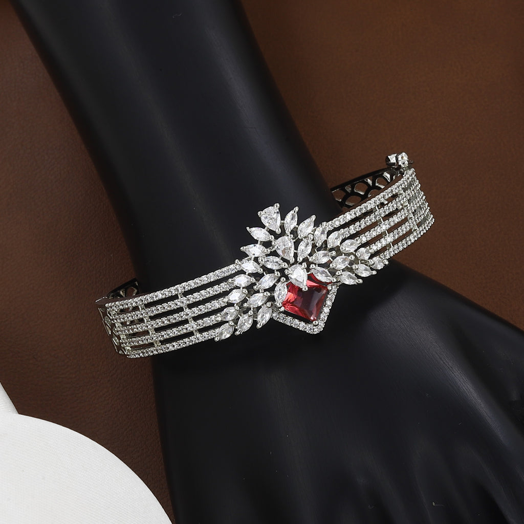 Silver Polished Royal Sapphire & Stone Bangle Bracelet
