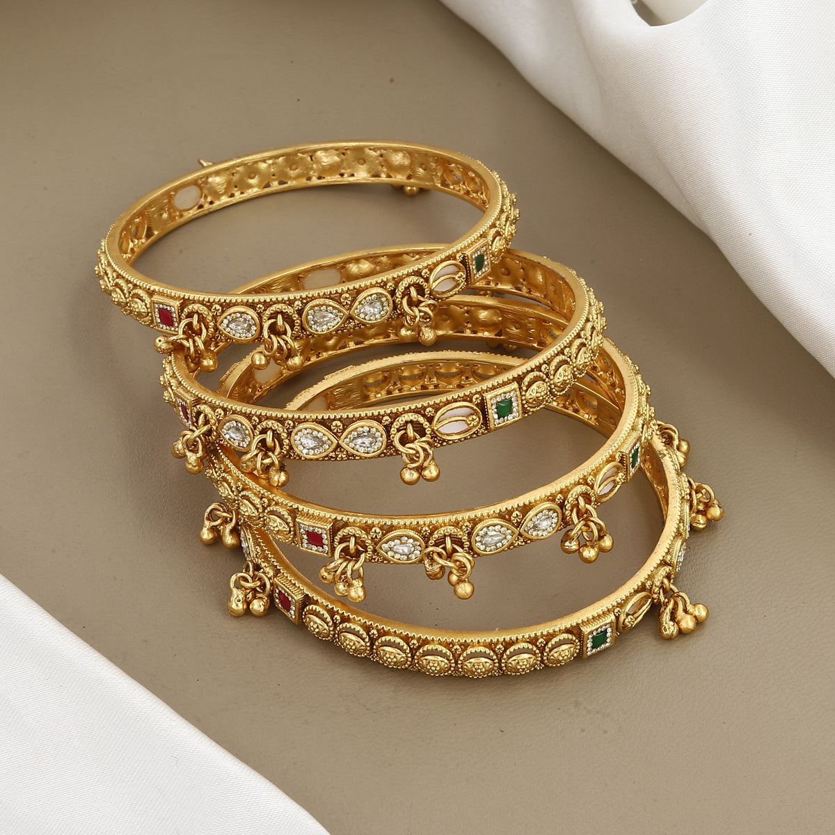 Gold-Plated Polki & Gemstone Designer Bangles