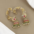 Antique Matte Gold Peacock Ear Cuff Jhumka with Ruby Stone