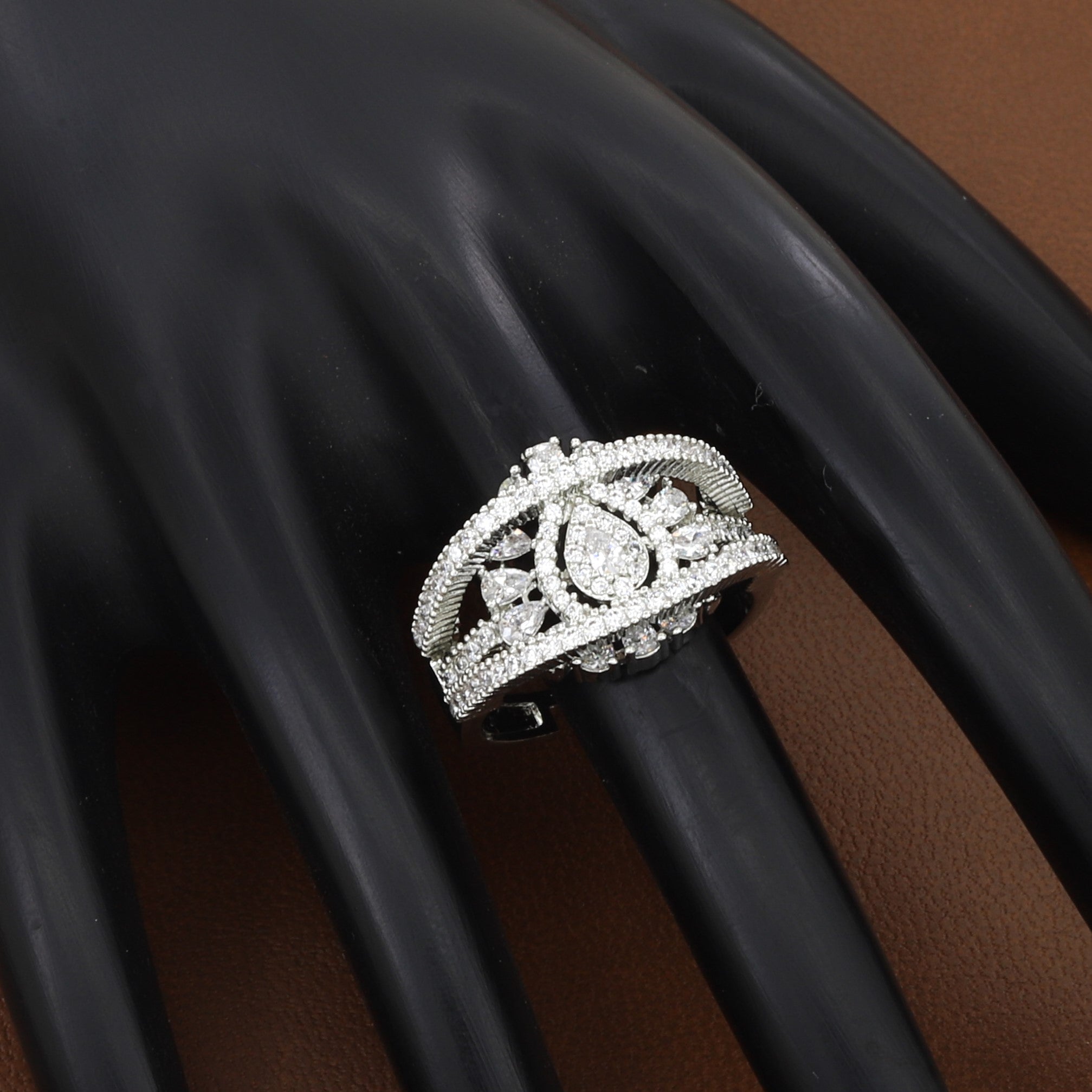 Elegant Silver Tone Statement Ad Ring
