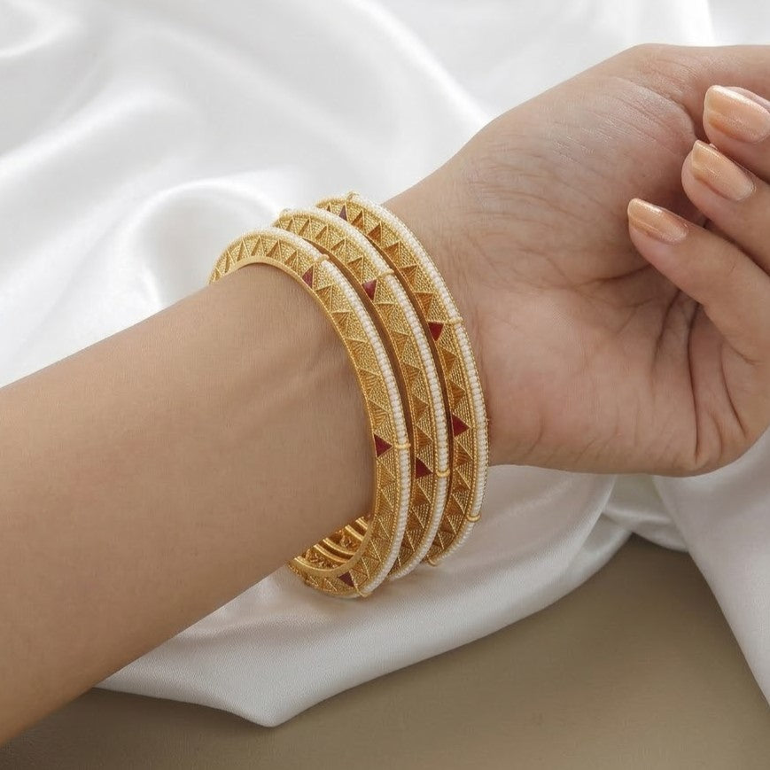 Antique Set of 4 Bangle Set with Ruby and Pearl Detailing