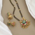 Traditional Gold Mangalsutra Set with Green Stone & Jhumkas