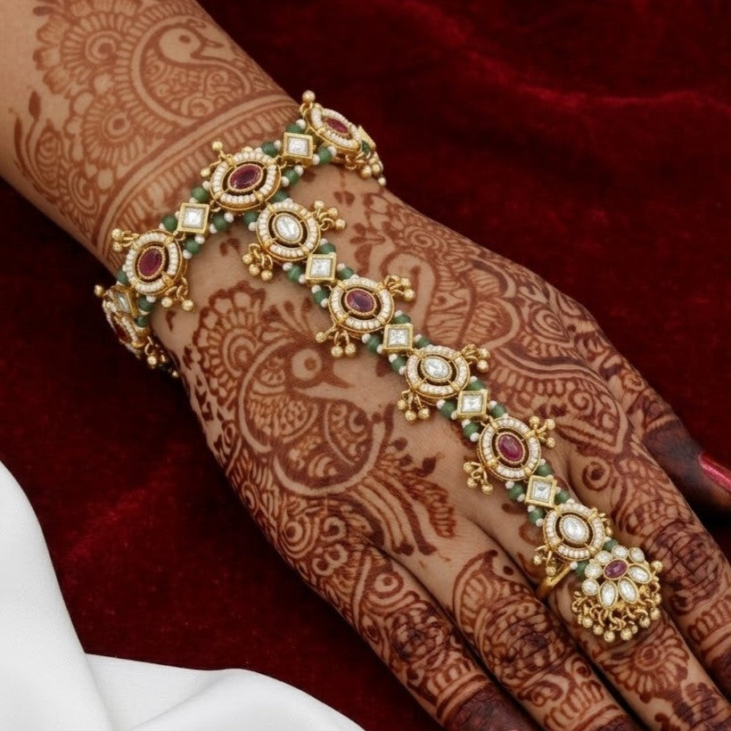 Ruby & Emerald Hand Harness Traditional Kundan & Polki Haath Panja
