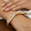 Elegant Gold-Tone CZ Crisscross Diamond Bangle Kada