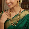 Antique Gold Layered Beaded Mala Set with Jhumkas