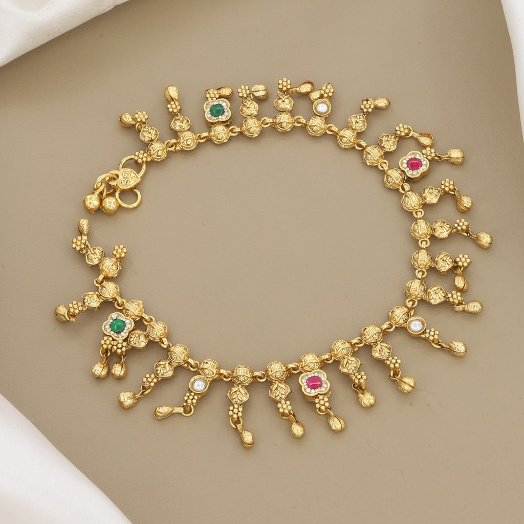 Pair Of 2 Pieces Traditional Gold Plated Payal with Ruby & Emerald Stones