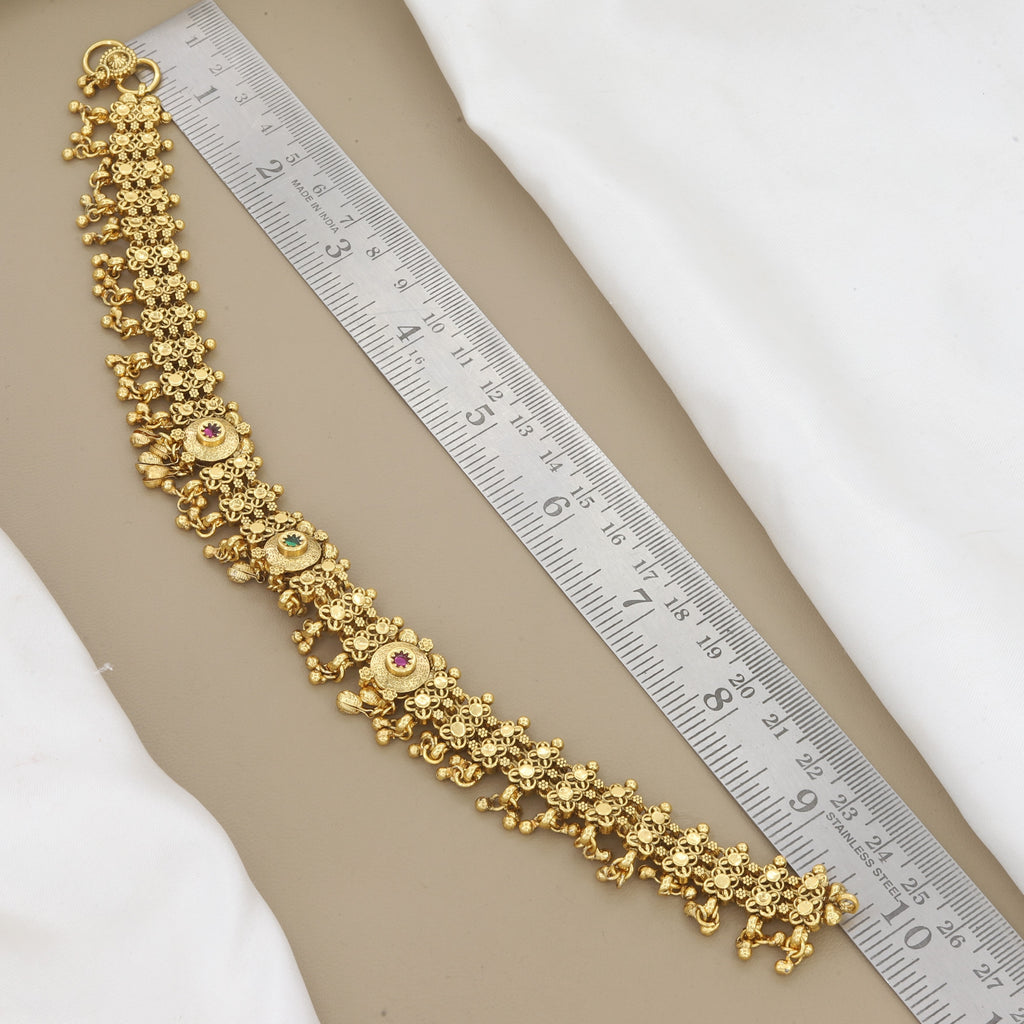 Intricate Antique Gold Plated Anklet with Stones & Bells