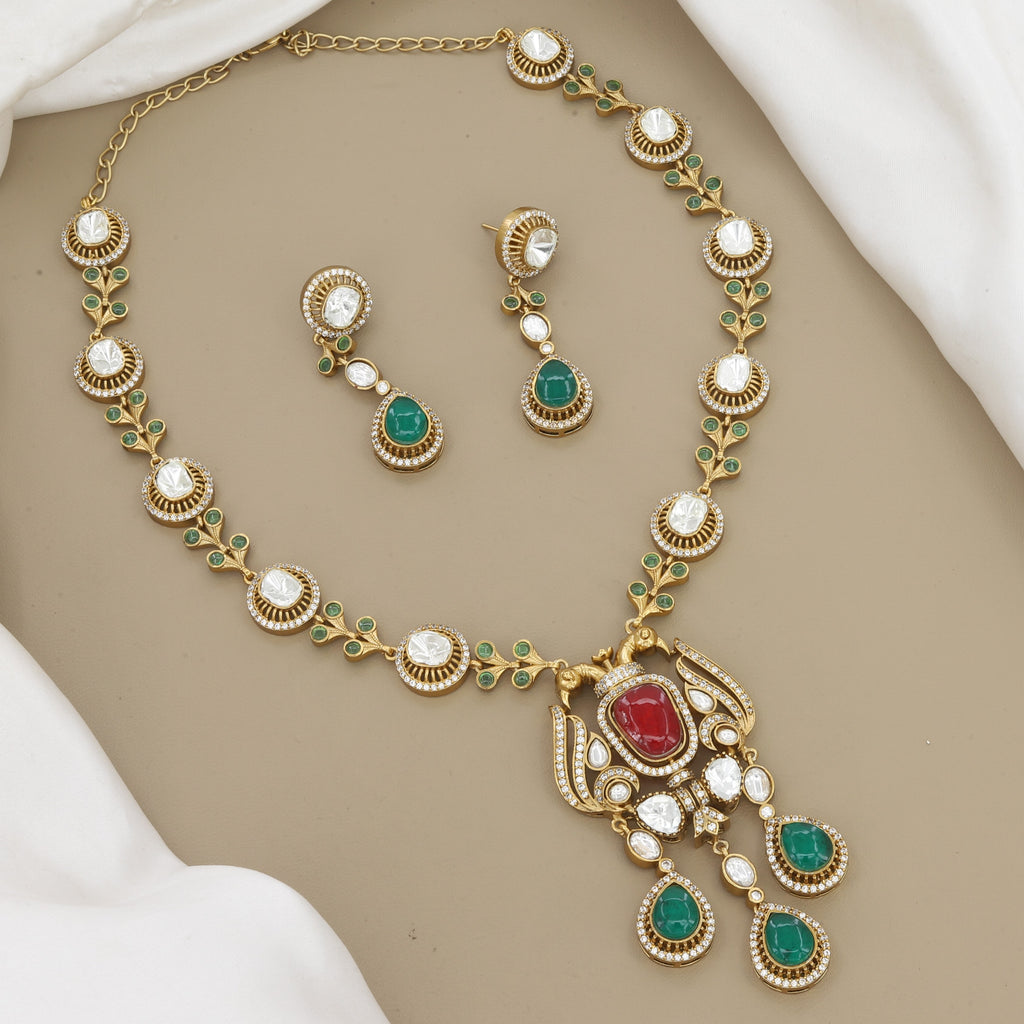 Ruby & Emerald Luxury Jadau Polki Necklace Set