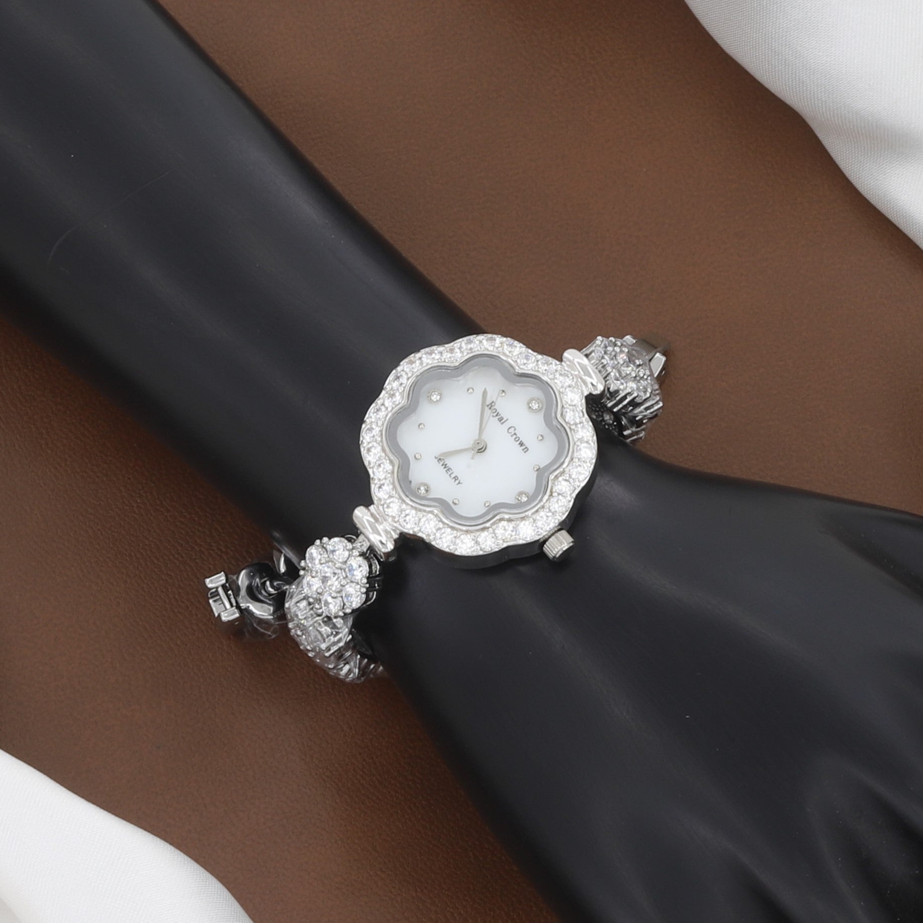 Elegant Silver Polished Floral Watch for Women