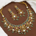Antique Gold Matte Floral Necklace Set with Multi-Gemstones