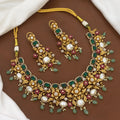 Antique Gold Matte Floral Necklace Set with Multi-Gemstones