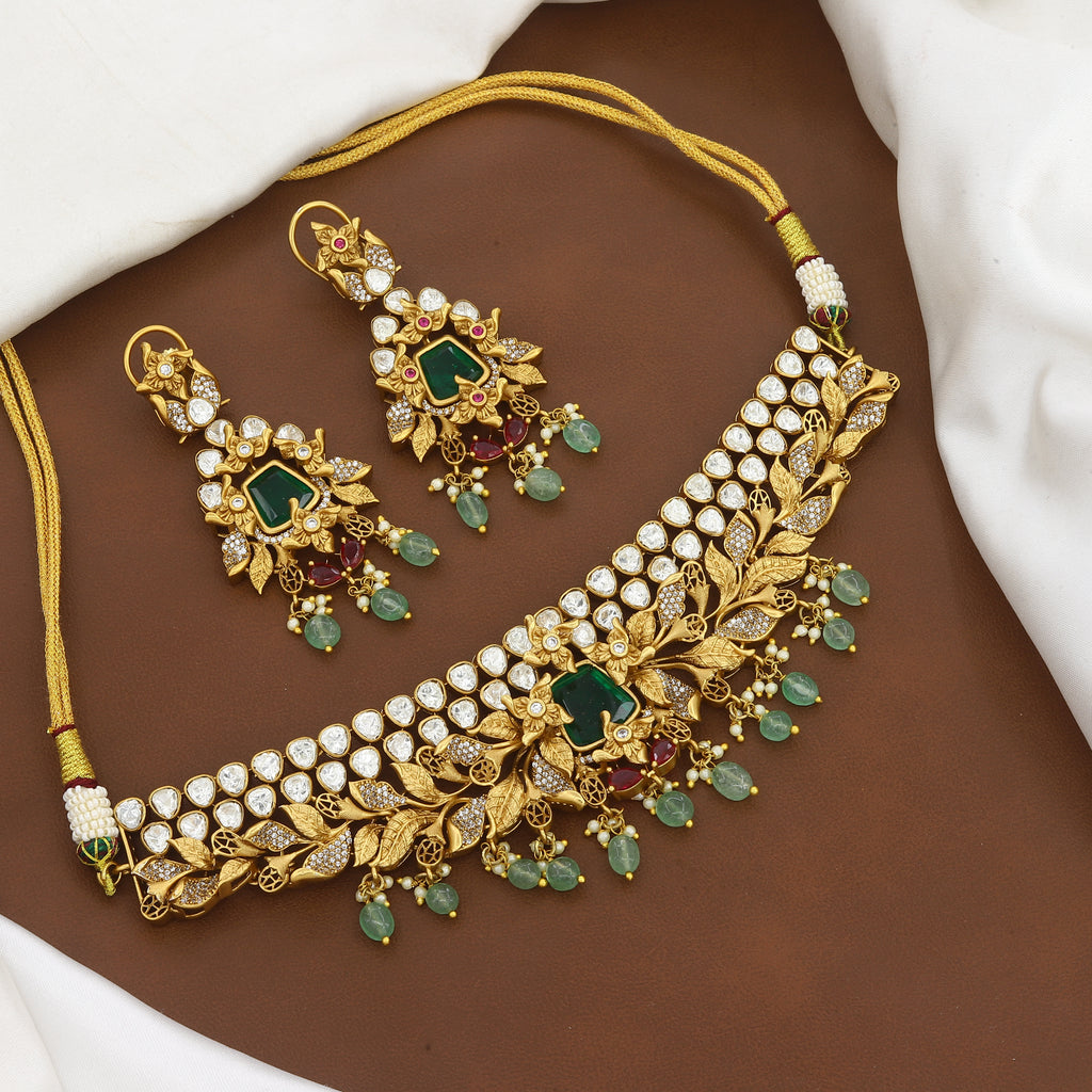 Traditional Kundan Floral Choker Necklace & Earrings Set