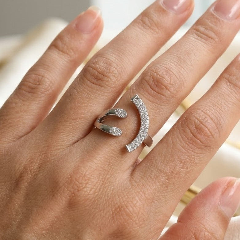Sparkling Heart-Cut Double-Row Eternity Ring in Polished Sterling Silver