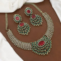 Mehndi Polished Royal Ruby and Emerald Diamond Necklace Set