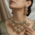 Premium Polki Style Necklace Set with Ruby Accents