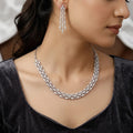Silver Tone Modern Pave CZ Helix Collar Necklace & Stud Earring Set