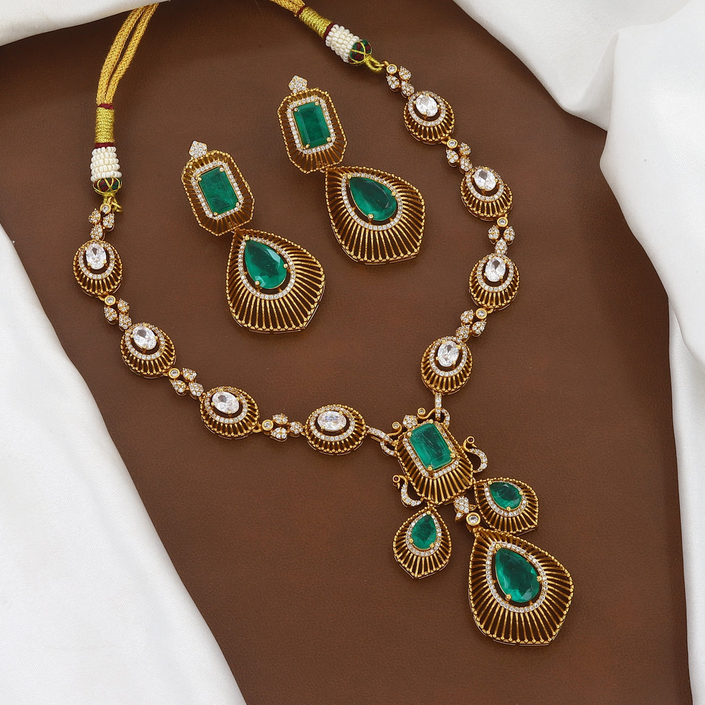 Traditional Ruby and Gold-Tone Diamond Necklace Set
